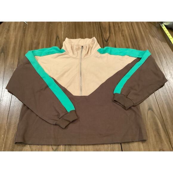 The Drop Womens Sonya Half Zip Sweatshirt Color Block Coffee Bean XXL NWT - Picture 2 of 9